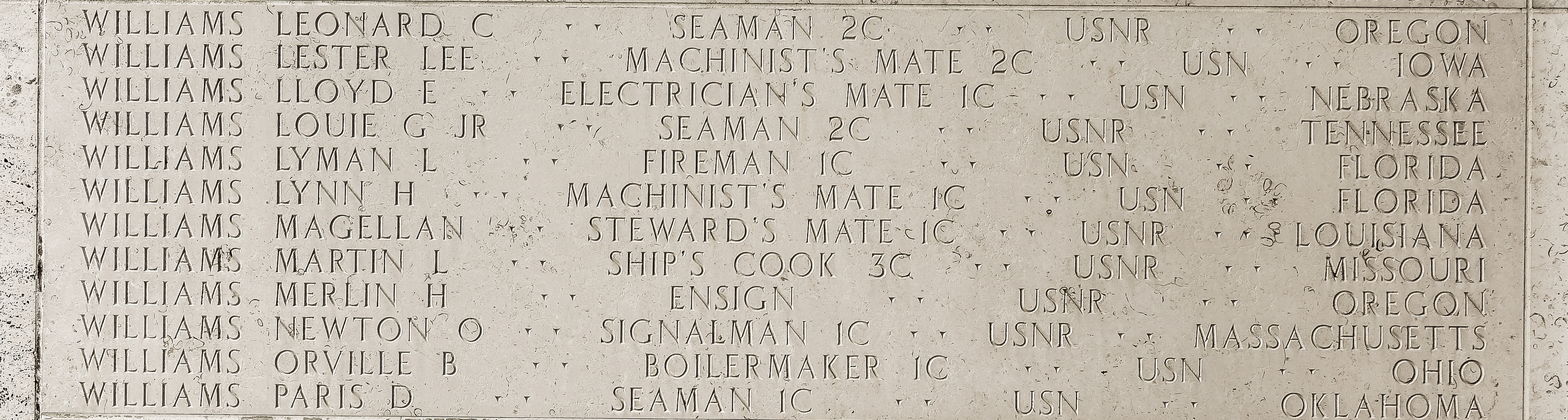 Newton O. Williams, Signalman First Class
